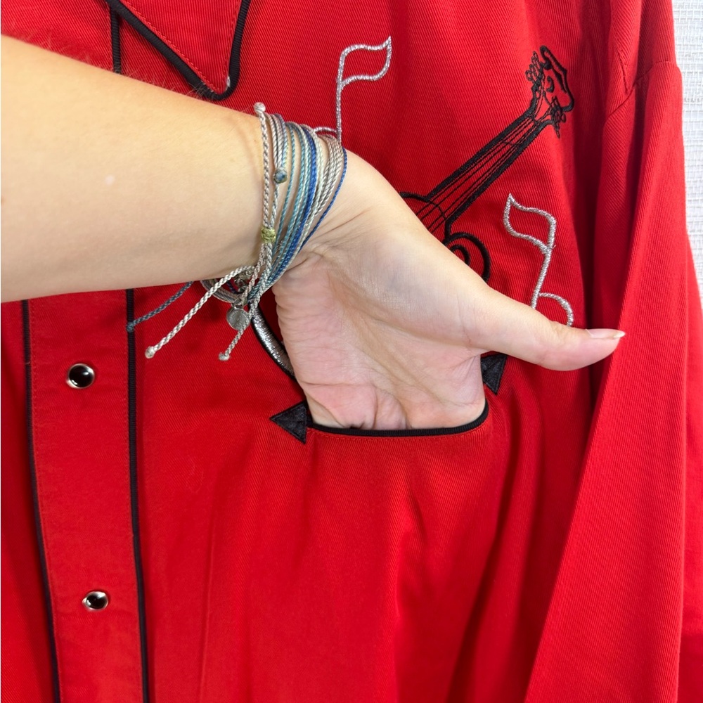Men’s Vintage Roper Red Pearl Snap Mandolin Embroidered Button Down 2XL - Picture 7 of 13